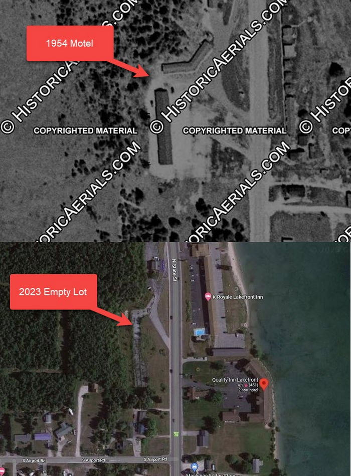 Belle Isle Motel & Dining Room - 1954 Vs 2023 (newer photo)